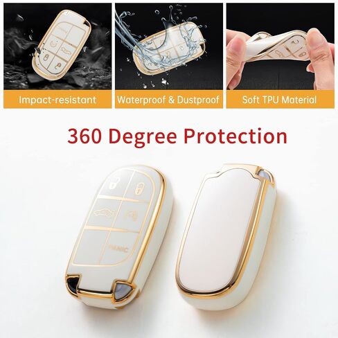 Gematay Compatible for Jeep Key Fob Cover Keychain, Car Key Case for Grand Cherokee Renegade Wrangler Accessories, White in Saudi Arabia