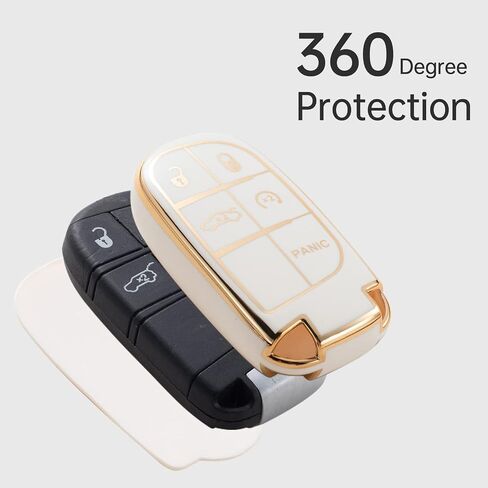 Gematay Compatible for Jeep Key Fob Cover Keychain, Car Key Case for Grand Cherokee Renegade Wrangler Accessories, White in Saudi Arabia