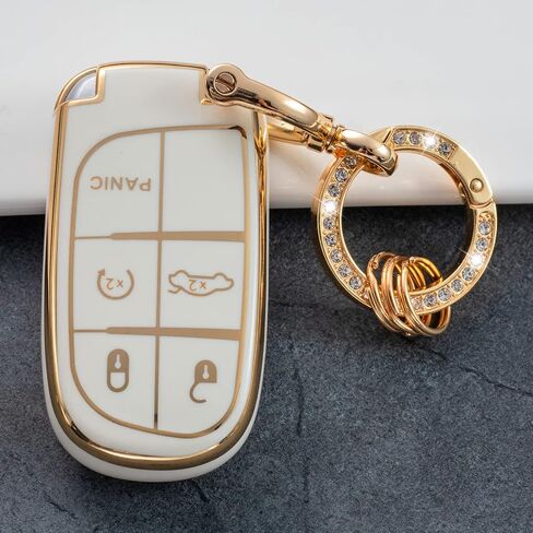 Gematay Compatible for Jeep Key Fob Cover Keychain, Car Key Case for Grand Cherokee Renegade Wrangler Accessories, White in Saudi Arabia