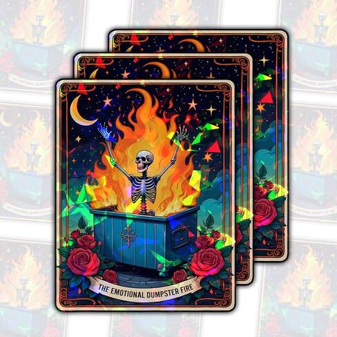 (3 قطع) ملصق التارو الناري The Emotional Dumpster Fire Tarot، ملصق النار الصغير هذا من Mine Dumpster Fire، هدايا مضحكة للدعم العاطفي - ملصقات للكمبيوتر المحمول وزجاجة المياه والهاتف وخوذة نافذة السيارة 3" in Kuwait