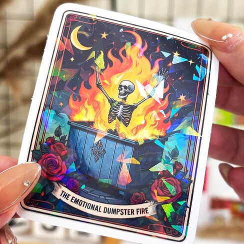 (3 قطع) ملصق التارو الناري The Emotional Dumpster Fire Tarot، ملصق النار الصغير هذا من Mine Dumpster Fire، هدايا مضحكة للدعم العاطفي - ملصقات للكمبيوتر المحمول وزجاجة المياه والهاتف وخوذة نافذة السيارة 3" in Kuwait