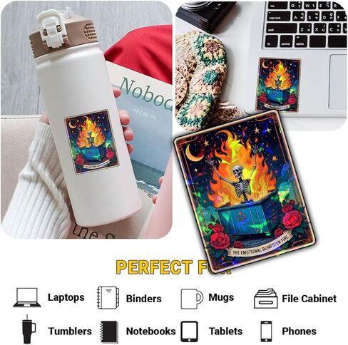 (3 قطع) ملصق التارو الناري The Emotional Dumpster Fire Tarot، ملصق النار الصغير هذا من Mine Dumpster Fire، هدايا مضحكة للدعم العاطفي - ملصقات للكمبيوتر المحمول وزجاجة المياه والهاتف وخوذة نافذة السيارة 3" in Kuwait