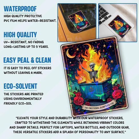 (3 قطع) ملصق التارو الناري The Emotional Dumpster Fire Tarot، ملصق النار الصغير هذا من Mine Dumpster Fire، هدايا مضحكة للدعم العاطفي - ملصقات للكمبيوتر المحمول وزجاجة المياه والهاتف وخوذة نافذة السيارة 3" in Kuwait