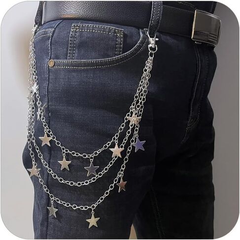 Pants Chain for Men Women Multi-Layer Hip Hop Metal Wallet Chain Punk Chain Belt Jeans Star Pocket Chain Cross Chain for Pants Crescent Emo Accessories Butterfly Pants Chain in Saudi Arabia