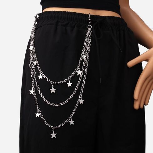 Pants Chain for Men Women Multi-Layer Hip Hop Metal Wallet Chain Punk Chain Belt Jeans Star Pocket Chain Cross Chain for Pants Crescent Emo Accessories Butterfly Pants Chain in Saudi Arabia