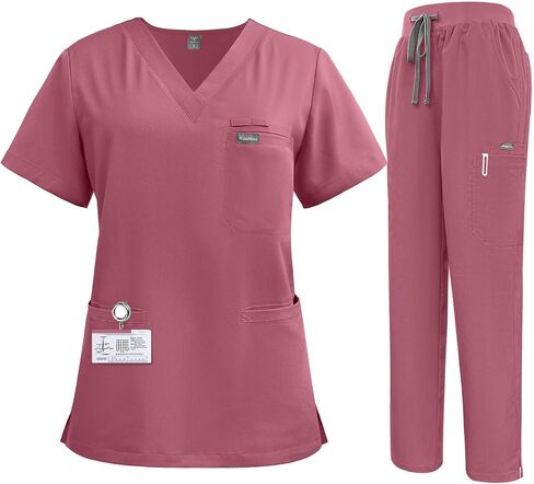 niaahinn Women's Scrub for Women V-Neck Top & Cargo Pants, Comfortable Scrub Set Stretch Fabric, 10 Pockets (S-XXL) in Kuwait