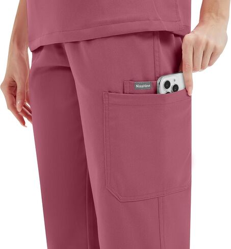 niaahinn Women's Scrub for Women V-Neck Top & Cargo Pants, Comfortable Scrub Set Stretch Fabric, 10 Pockets (S-XXL) in Kuwait