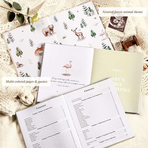 Lanpn Hello Baby Memory Book, Linen Baby Book Memories with DIY Window, Newborn First 5 Year Keepsake Journal Scrapbook Photo Book Baby Milestone Album for Boy Girl New Parents (Green, 154 Pages) in Saudi Arabia