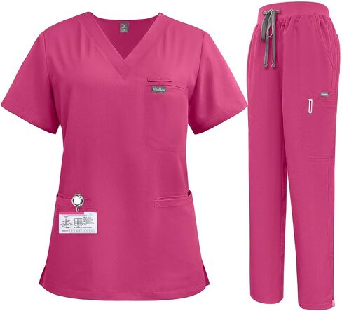 niaahinn Women's Scrub for Women V-Neck Top & Cargo Pants, Comfortable Scrub Set Stretch Fabric, 10 Pockets (S-XXL) in Kuwait