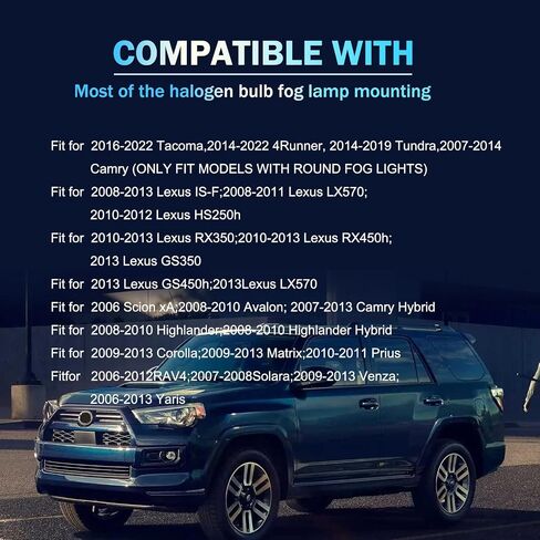 Upgraded LED Fog Light Assembly Compatible with 2006-2013 Toyota Camry RAV4 Highlander Corolla Avalon 4Runner Tacoma Tundra, Lexus GS350 HS250h LX570 RX350 RX450h, Left&Right fog lights, Black in Saudi Arabia