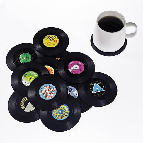 مجموعة Vintage Vinyl Records Set 12 قطعة-الوقايات المشروبات غير الماصة غير المنقولة ، هدية مثالية لعشاق الموسيقى والديكور الرجعية (M3) in Kuwait