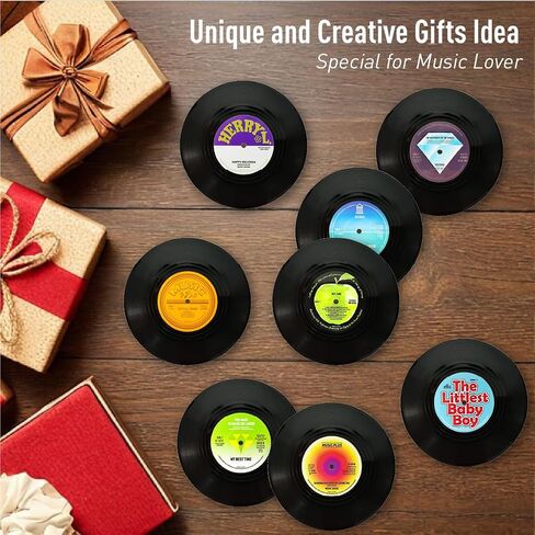 مجموعة Vintage Vinyl Records Set 12 قطعة-الوقايات المشروبات غير الماصة غير المنقولة ، هدية مثالية لعشاق الموسيقى والديكور الرجعية (M3) in Kuwait