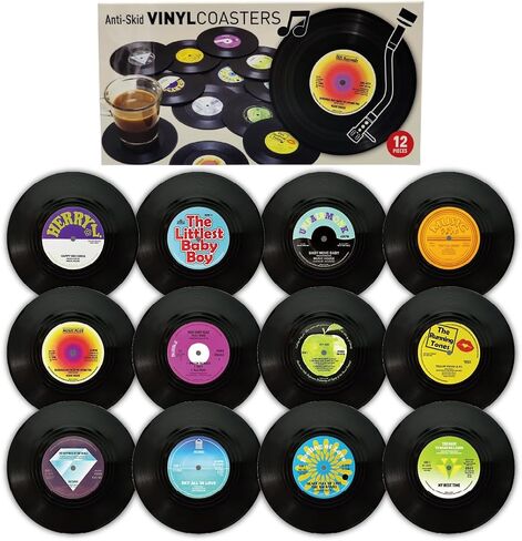 مجموعة Vintage Vinyl Records Set 12 قطعة-الوقايات المشروبات غير الماصة غير المنقولة ، هدية مثالية لعشاق الموسيقى والديكور الرجعية (M3) in Kuwait