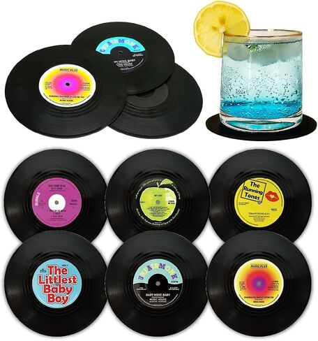 مجموعة Vintage Vinyl Records Set 12 قطعة-الوقايات المشروبات غير الماصة غير المنقولة ، هدية مثالية لعشاق الموسيقى والديكور الرجعية (M3) in Kuwait