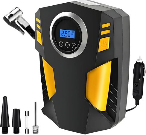Car Tire Inflator Portable Air Compressor, 12V DC Vehicle Tyre Pump with Pressure Gauge & LED Light, Multipurpose Auto Inflating Accessories, Universal for Bicycle Motorcycle SUV(Analog Styles) in Kuwait