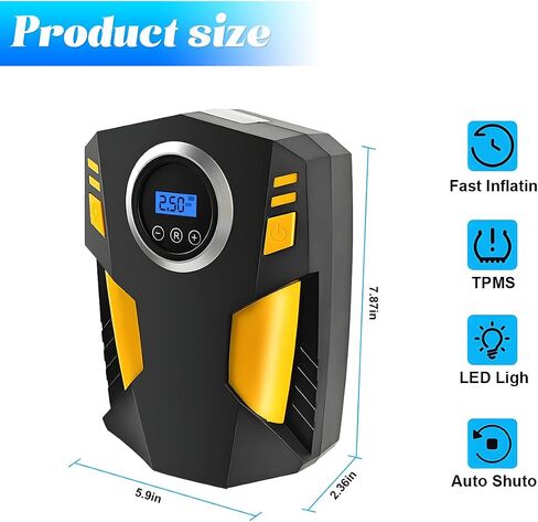 Car Tire Inflator Portable Air Compressor, 12V DC Vehicle Tyre Pump with Pressure Gauge & LED Light, Multipurpose Auto Inflating Accessories, Universal for Bicycle Motorcycle SUV(Analog Styles) in Kuwait