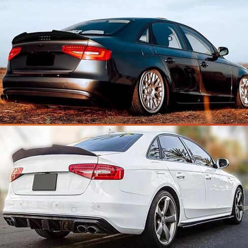 جناح المفسد الجذع الخلفي متوافق مع 2013-2016 Audi A4 B8.5 سيدان نماذج ركلة عالية من Duckbill ، Gloss Black Style in Kuwait