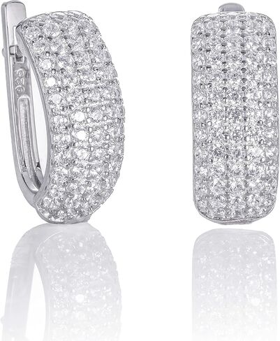 Namana Sterling Silver Hoop Earrings for Women. 925 Sterling Silver Hoops for Women with Cubic Zirconia Gemstones. Huggie Earrings for Women in Sterling Silver with Gift Box in Saudi Arabia