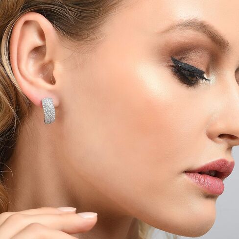 Namana Sterling Silver Hoop Earrings for Women. 925 Sterling Silver Hoops for Women with Cubic Zirconia Gemstones. Huggie Earrings for Women in Sterling Silver with Gift Box in Saudi Arabia