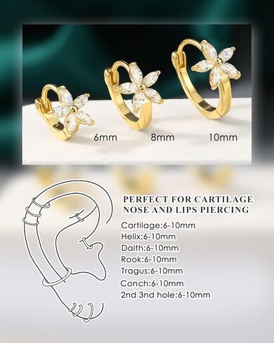 COCHARM 14K Solid Gold Cartilage Hoop Earrings 20g Helix Piercing Jewelry Floral Rook Earrings Daith Piercing Jewelry for Women Men in Saudi Arabia