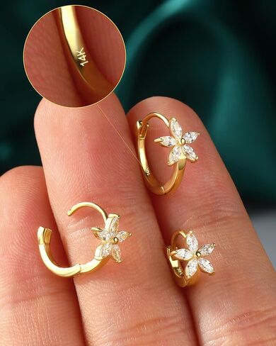 COCHARM 14K Solid Gold Cartilage Hoop Earrings 20g Helix Piercing Jewelry Floral Rook Earrings Daith Piercing Jewelry for Women Men in Saudi Arabia