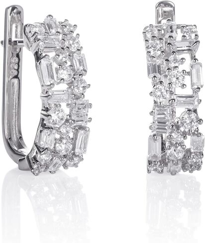 Namana Sterling Silver Hoop Earrings for Women. 925 Sterling Silver Hoops for Women with Cubic Zirconia Gemstones. Huggie Earrings for Women in Sterling Silver with Gift Box in Saudi Arabia