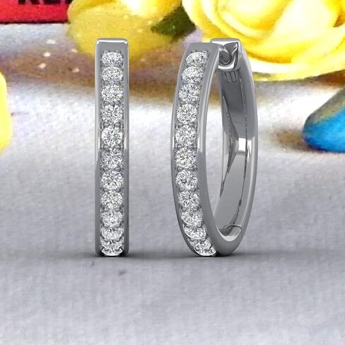 Women's Diamond Hoop Earrings in 10K Gold or 950 Platinum (0.28 cttw) in Kuwait