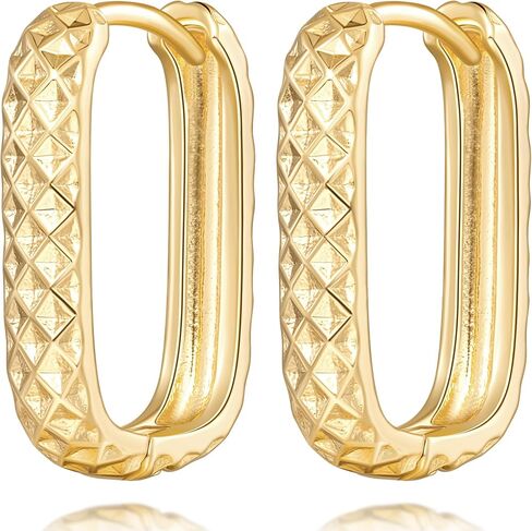 Gold Hoop Earrings for Women 14K Gold Earrings for Women Square Hoop Earring for Womens Square Shape with Rhombic Sculpture Womens Hoops Earring 20mm in Saudi Arabia