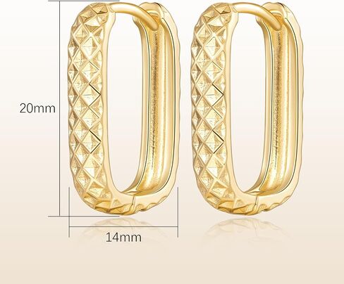 Gold Hoop Earrings for Women 14K Gold Earrings for Women Square Hoop Earring for Womens Square Shape with Rhombic Sculpture Womens Hoops Earring 20mm in Saudi Arabia