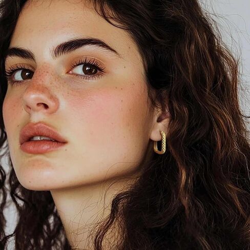 Gold Hoop Earrings for Women 14K Gold Earrings for Women Square Hoop Earring for Womens Square Shape with Rhombic Sculpture Womens Hoops Earring 20mm in Saudi Arabia