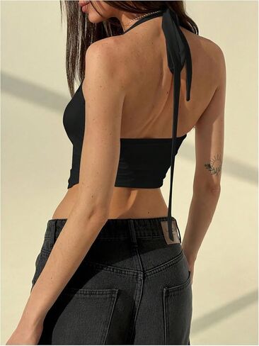 Milumia Women's Cut Out Halter Top Oblessing Tie Tops Lackless Crops in Saudi Arabia