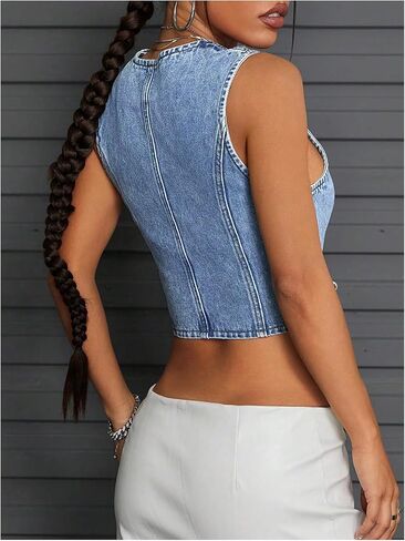 Floerns Women's Going Out Denim Vest Sleeveless Button Up V Neck Y2k Crop Tops in Saudi Arabia