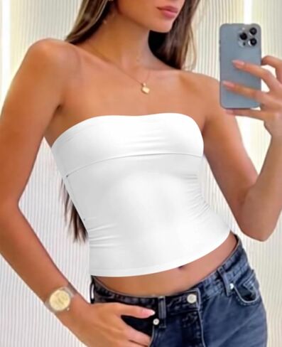 Tankaneo Womens Strapless Tube Tops Cropped Y2K Going Out Fitted Tank Tops Summer Trendy Layered Bandeau Shirts in Saudi Arabia