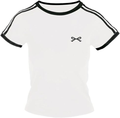 Bow Embroidery Top Baby Tees for Women Y2k Cute Crop Tops Clean Girl Aesthetic Shirts Summer Coquette Clothes in Saudi Arabia