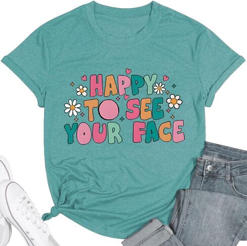 Teacher Shirts for Women Happy to See Your Face Shirt First Day of School Teacher T-Shirt Appreciation Tee Gifts in Saudi Arabia