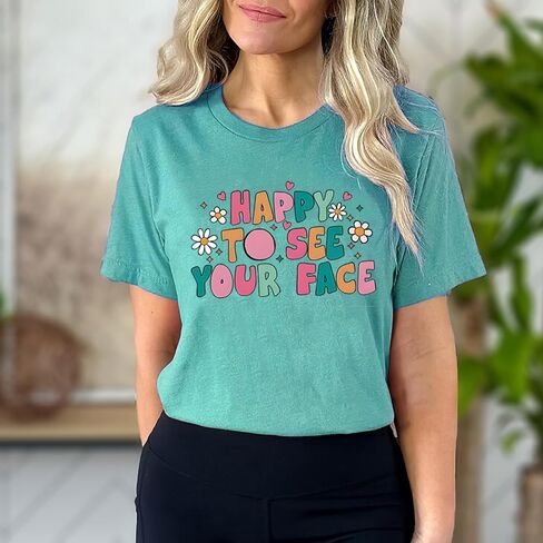 Teacher Shirts for Women Happy to See Your Face Shirt First Day of School Teacher T-Shirt Appreciation Tee Gifts in Saudi Arabia