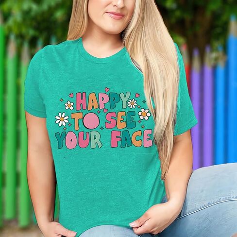 Teacher Shirts for Women Happy to See Your Face Shirt First Day of School Teacher T-Shirt Appreciation Tee Gifts in Saudi Arabia