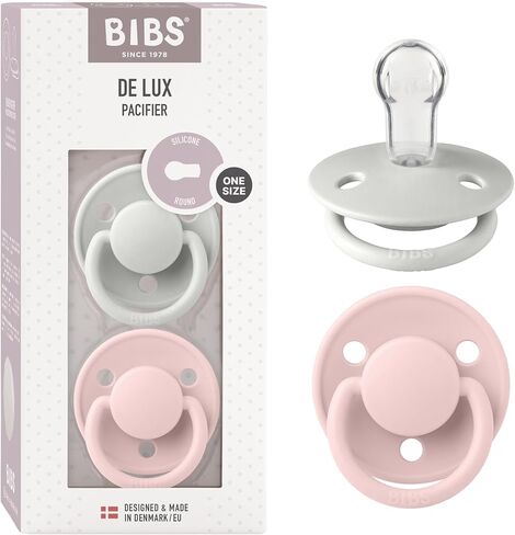 Pibs de Lux Baby Pacifier 2-Pack | صنع في الدنمارك | BPA حرة وهمية وهمية ، حلمة مستديرة. السيليكون ، oneize (0-36 شهر) ، العاج/الطفل الوردي in Kuwait