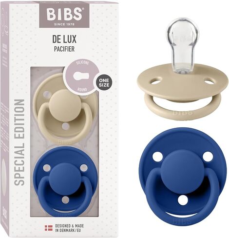 Pibs de Lux Baby Pacifier 2-Pack | صنع في الدنمارك | BPA حرة وهمية وهمية ، حلمة مستديرة. السيليكون ، oneize (0-36 شهر) ، العاج/الطفل الوردي in Kuwait