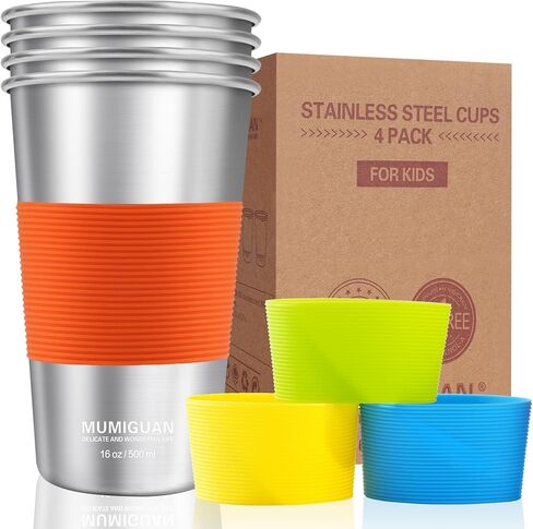 Stainless Steel Cups for Kids with Silicone Sleeves 8oz/240ml (4 Pack), Stainless Steel Tumbler, Kids Cups, Camping Stainless Steel Cups, Stackable Durable Metal Drinking Glasses, BPA Free in Saudi Arabia