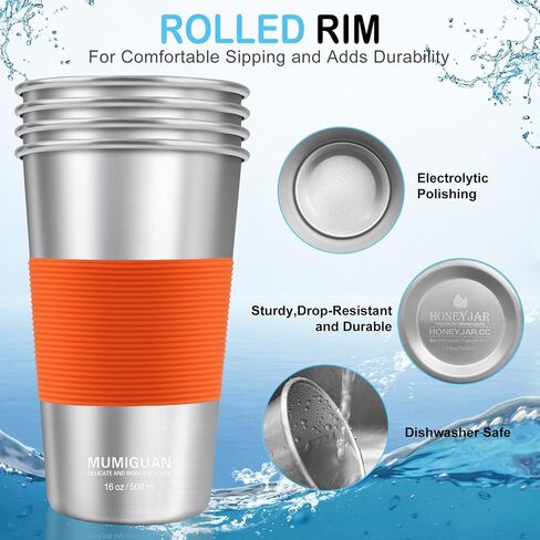 Stainless Steel Cups for Kids with Silicone Sleeves 8oz/240ml (4 Pack), Stainless Steel Tumbler, Kids Cups, Camping Stainless Steel Cups, Stackable Durable Metal Drinking Glasses, BPA Free in Saudi Arabia