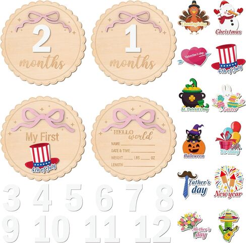 Baby Monthly Milestone - R HORSE 25Pcs Boho Sun 3D Wooden Baby Monthly Milestone Marker Discs, Baby Announcement Sign Festive Decor Baby Shower Christmas Gift Newborn Photography Props for Boys Girls in Saudi Arabia