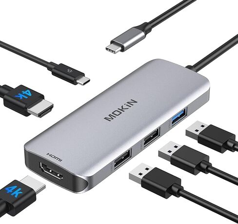 محطة الإرساء USB C إلى محول HDMI المزدوج ، Mokin USB C HUB شاشات HDMI مزدوجة لنظام التشغيل Windows ، محول USB C مع HDMI المزدوج ، 3 منفذ USB ، PD متوافق مع Dell XPS 13/15 ، Lenovo Yoga ، ETC in Kuwait