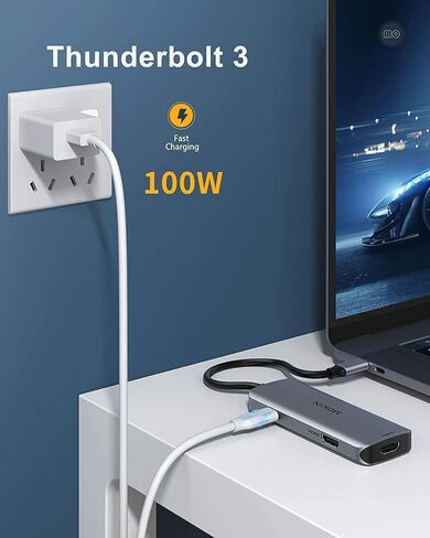 محطة الإرساء USB C إلى محول HDMI المزدوج ، Mokin USB C HUB شاشات HDMI مزدوجة لنظام التشغيل Windows ، محول USB C مع HDMI المزدوج ، 3 منفذ USB ، PD متوافق مع Dell XPS 13/15 ، Lenovo Yoga ، ETC in Kuwait