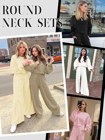 Fisoew Womens 2 Piece Outfits Casual Batwing Long Sleeve Sweatshirt Wide Leg Pants Loose Lounge Sets Fall Tracksuit in Saudi Arabia
