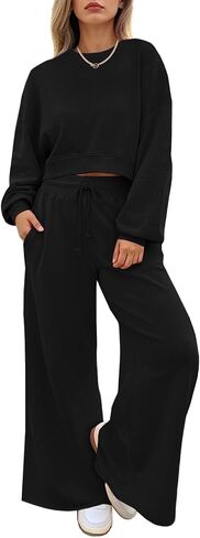 Fisoew Womens 2 Piece Outfits Casual Batwing Long Sleeve Sweatshirt Wide Leg Pants Loose Lounge Sets Fall Tracksuit in Saudi Arabia