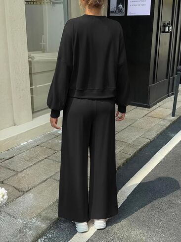 Fisoew Womens 2 Piece Outfits Casual Batwing Long Sleeve Sweatshirt Wide Leg Pants Loose Lounge Sets Fall Tracksuit in Saudi Arabia