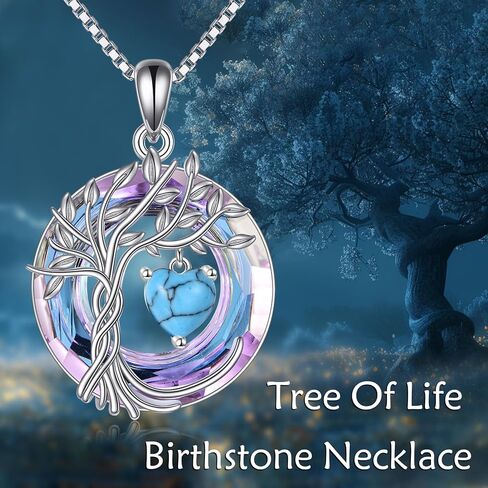 POPLYKE Tree of Life Necklace 925 Sterling Silver Birthstone Pendant Necklaces with Crystal Anniversary Birthday Wedding Jewelry for Mom Her Wife Sister in Kuwait
