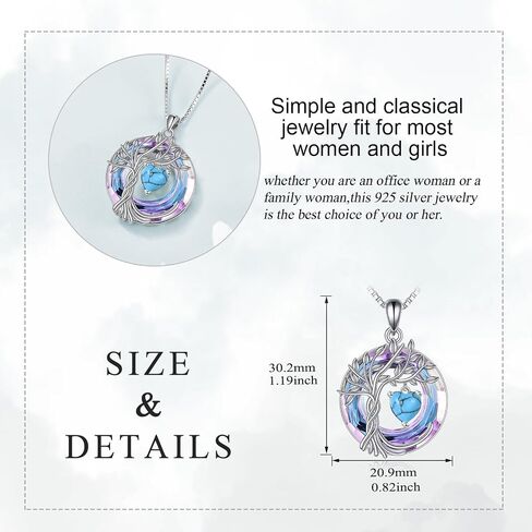POPLYKE Tree of Life Necklace 925 Sterling Silver Birthstone Pendant Necklaces with Crystal Anniversary Birthday Wedding Jewelry for Mom Her Wife Sister in Kuwait