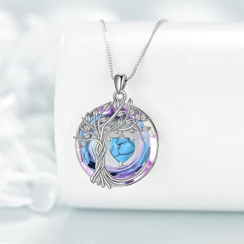POPLYKE Tree of Life Necklace 925 Sterling Silver Birthstone Pendant Necklaces with Crystal Anniversary Birthday Wedding Jewelry for Mom Her Wife Sister in Kuwait